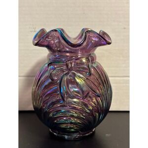 Fenton Caprice Drape Bow Vase amethyst Iridescent